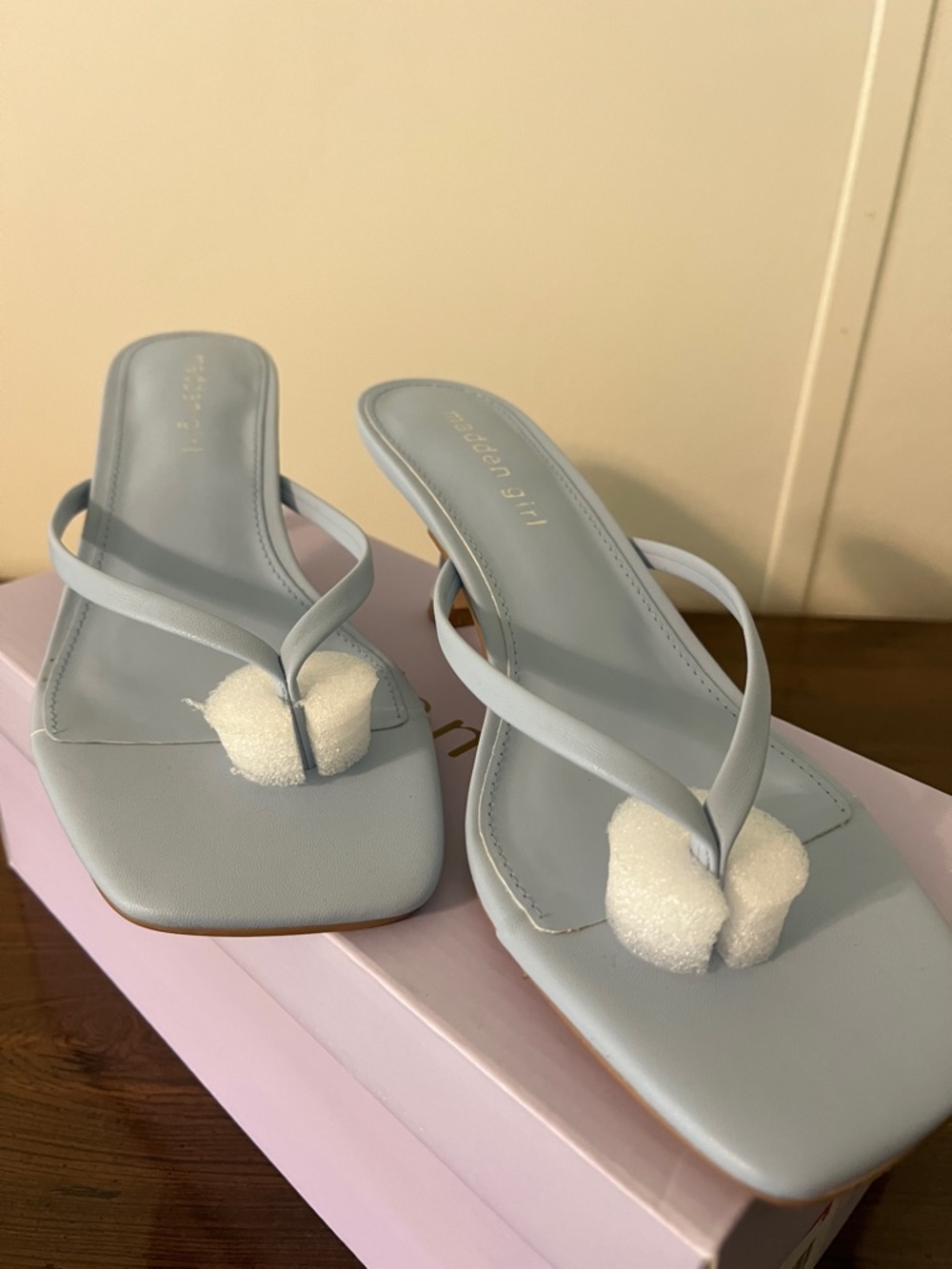 Square-Toe Light Blue Thong Sandals by Madden Girl